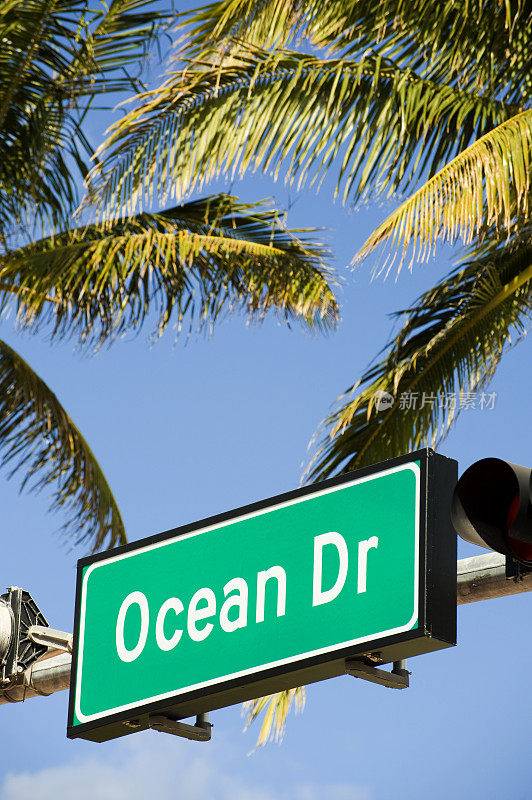 美国迈阿密的Ocean Drive Drive Road Sign